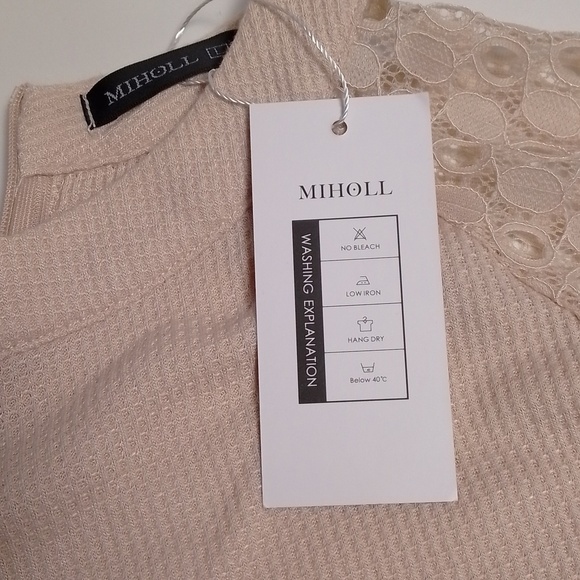 NWT Miholl beige  top with lace sleeves size L woman great for spring - Picture 4 of 5